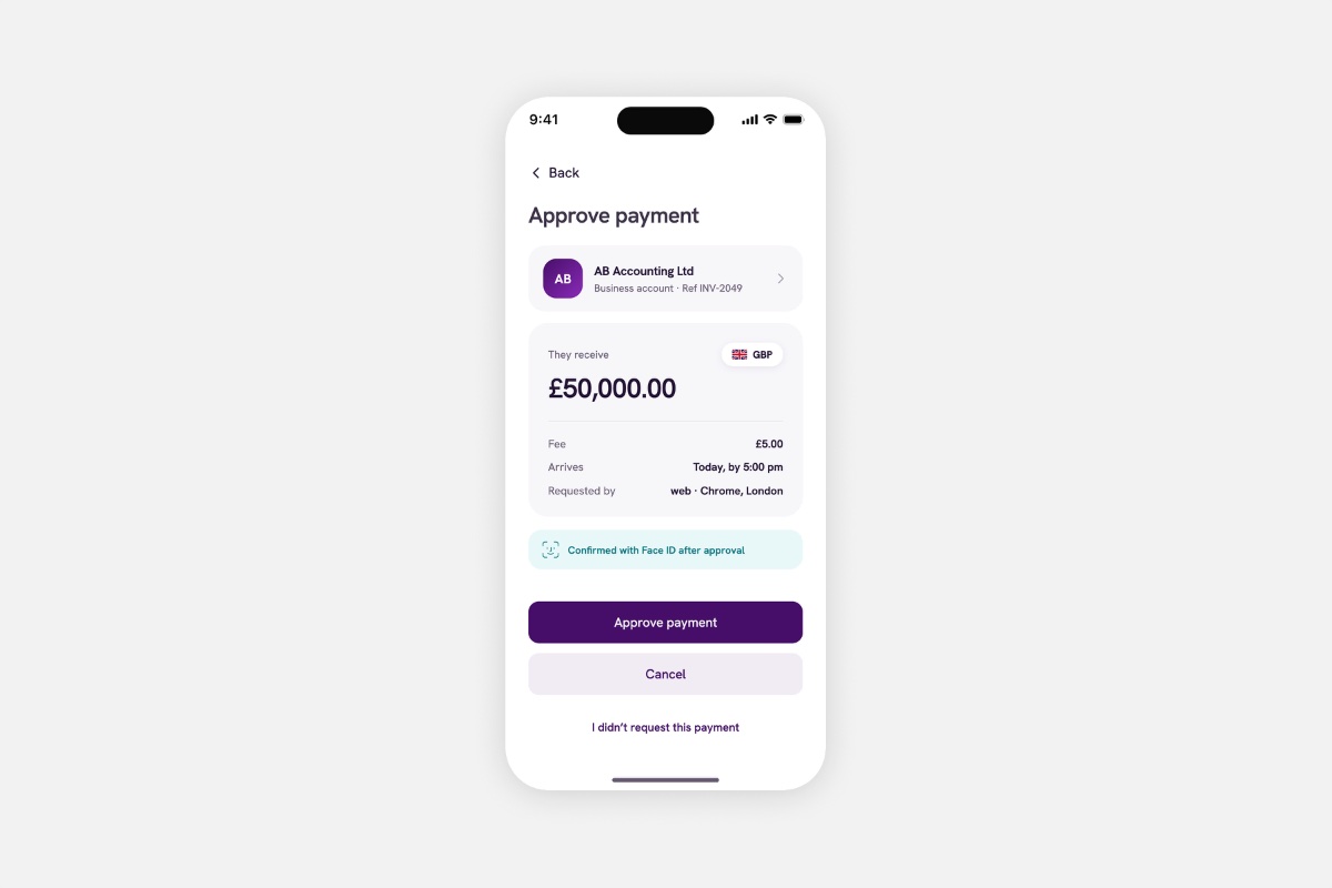 Approve payment screen
