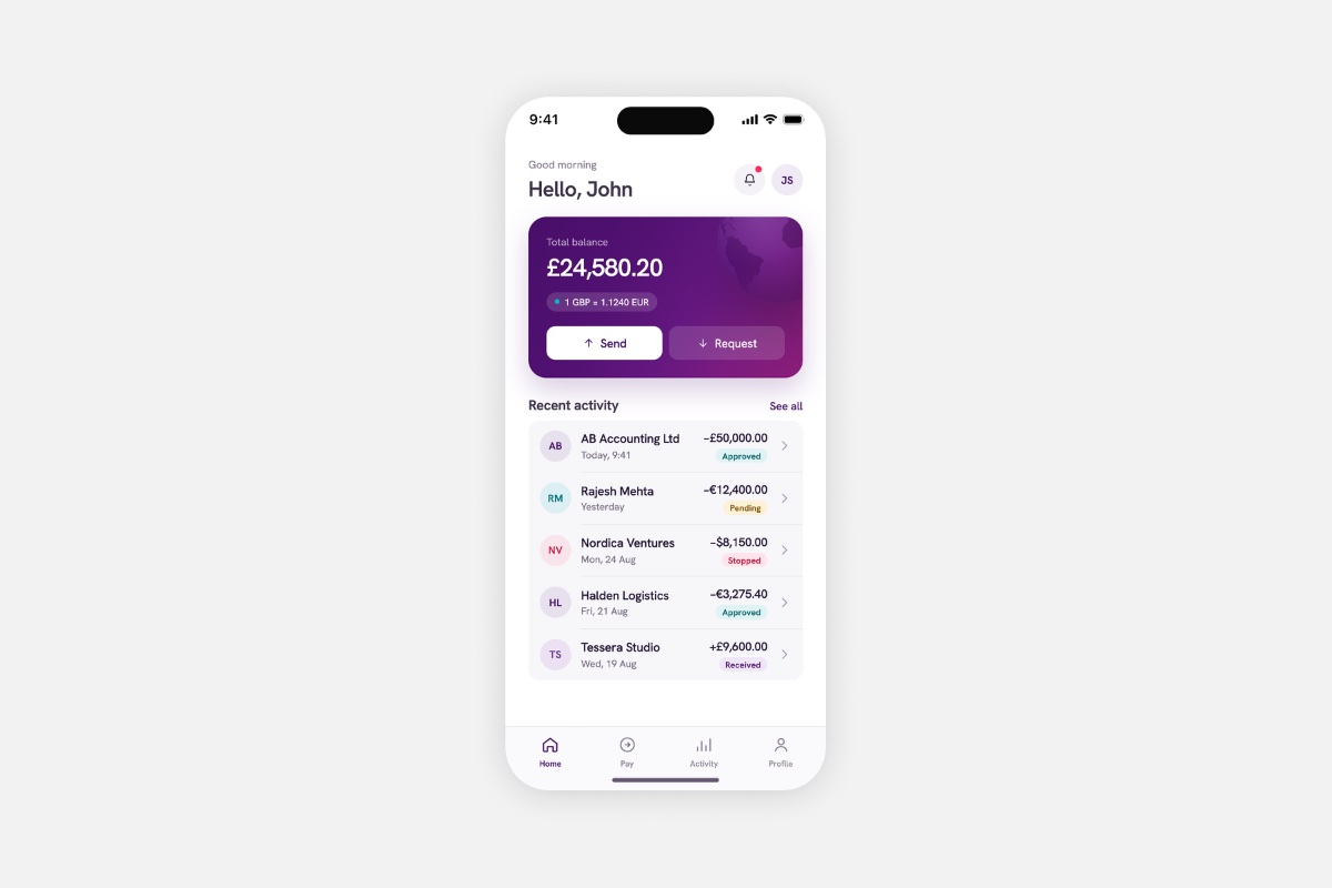 CurrencyPay home screen