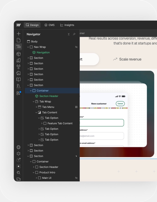 Framer and Webflow development example