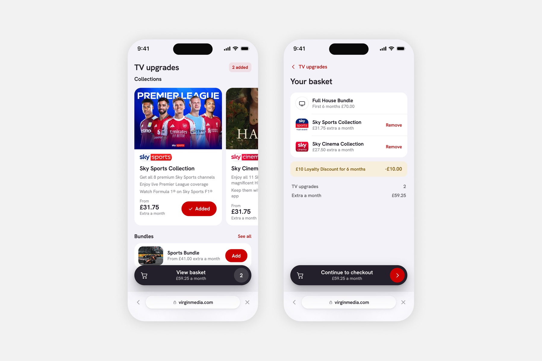 Virgin Media TV upgrades and basket