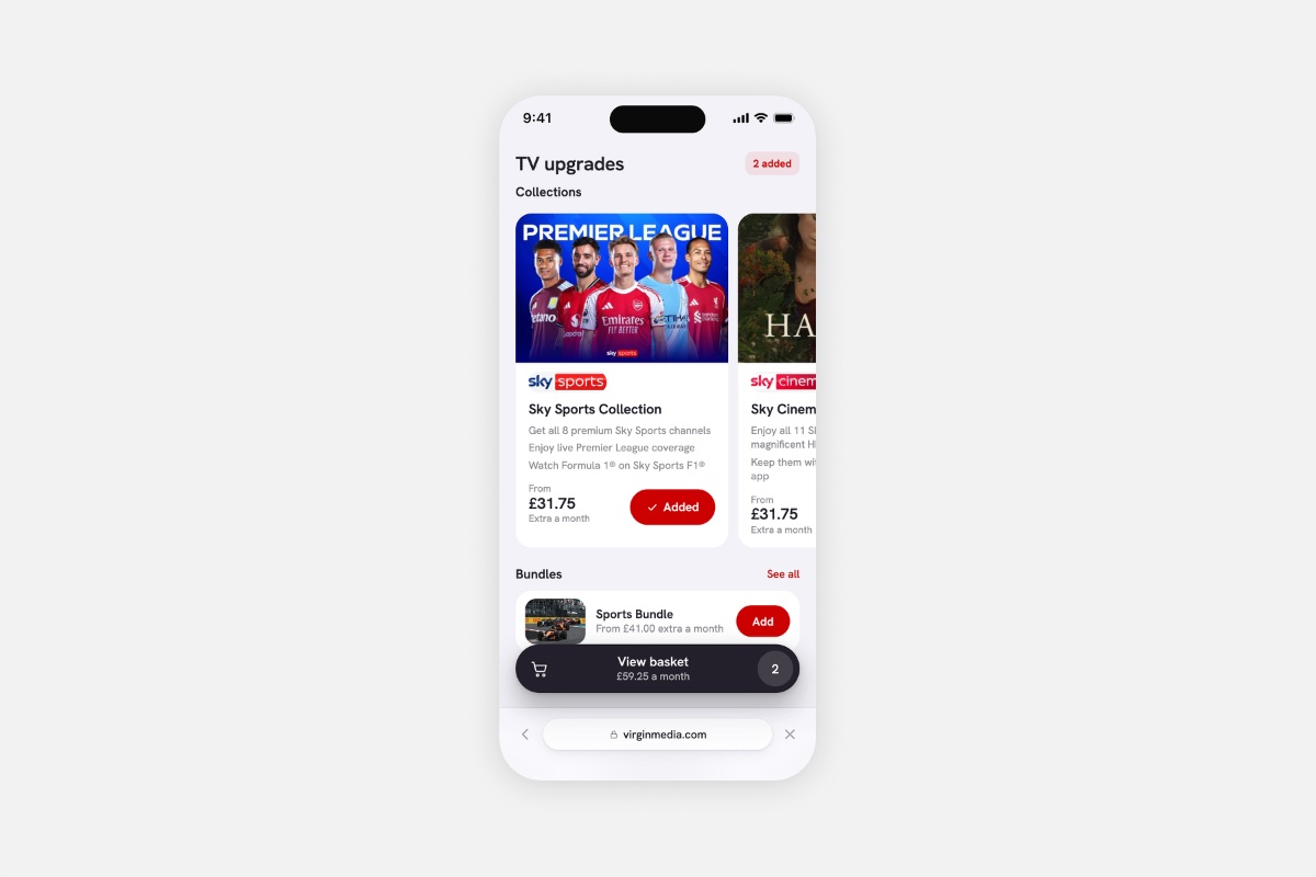 Virgin Media Upgrades and Offers screen